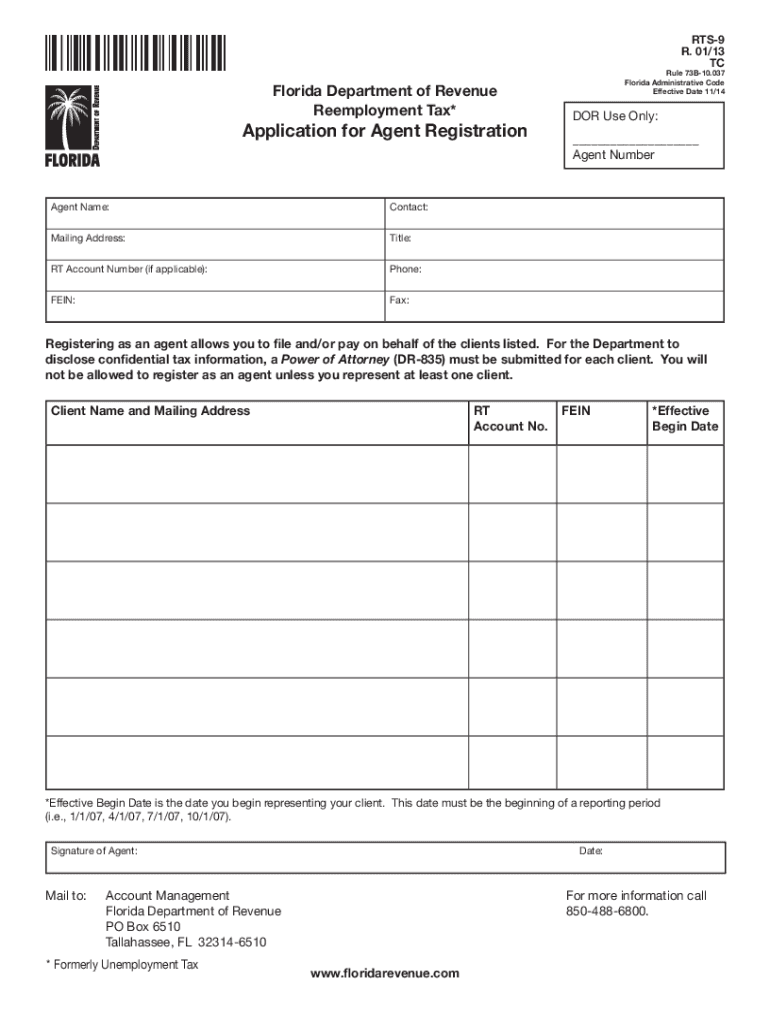 Fl Reemployment Application Agent  Form