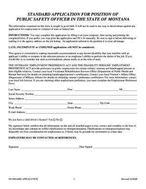  Standard Application for Position of Public Safety Officer in Montana 2014