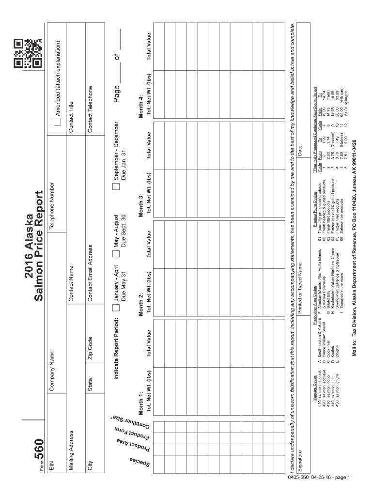  Form 560 Alaska Price Report 2016