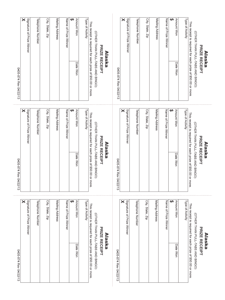 Alaska Prize Receipt  Form