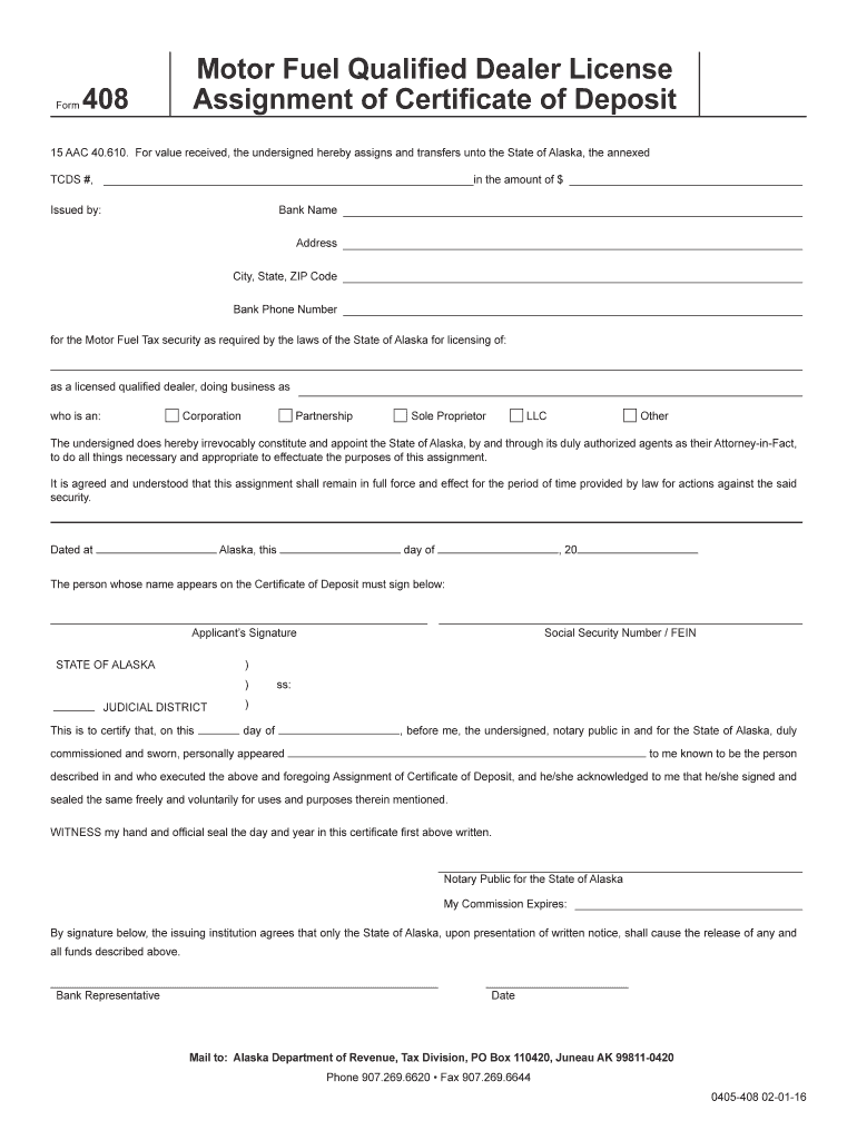 Alaska Fuel Deposit  Form