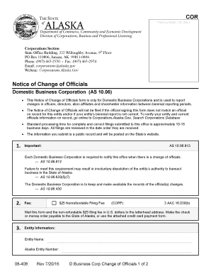  Alaska Foreign Corporation Change of Statement Form 2016