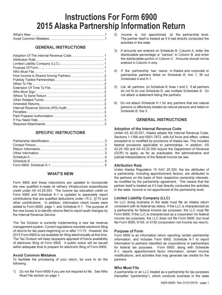 Instructions for Form 69002015 Alaska Partnership 2015