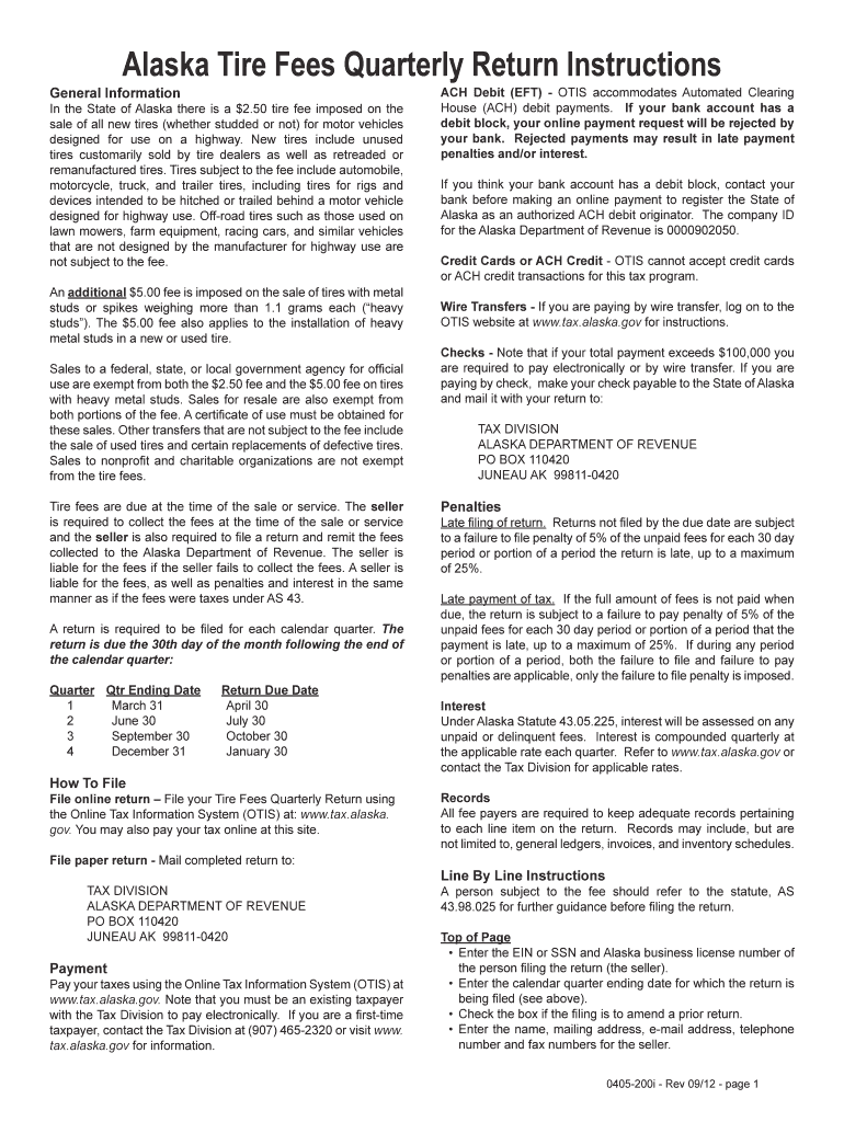  Tire Fees Alaska Department of Revenue Tax Division State of 2012