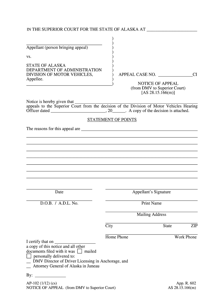 AP 102 Alaska Court Records State of Alaska  Form