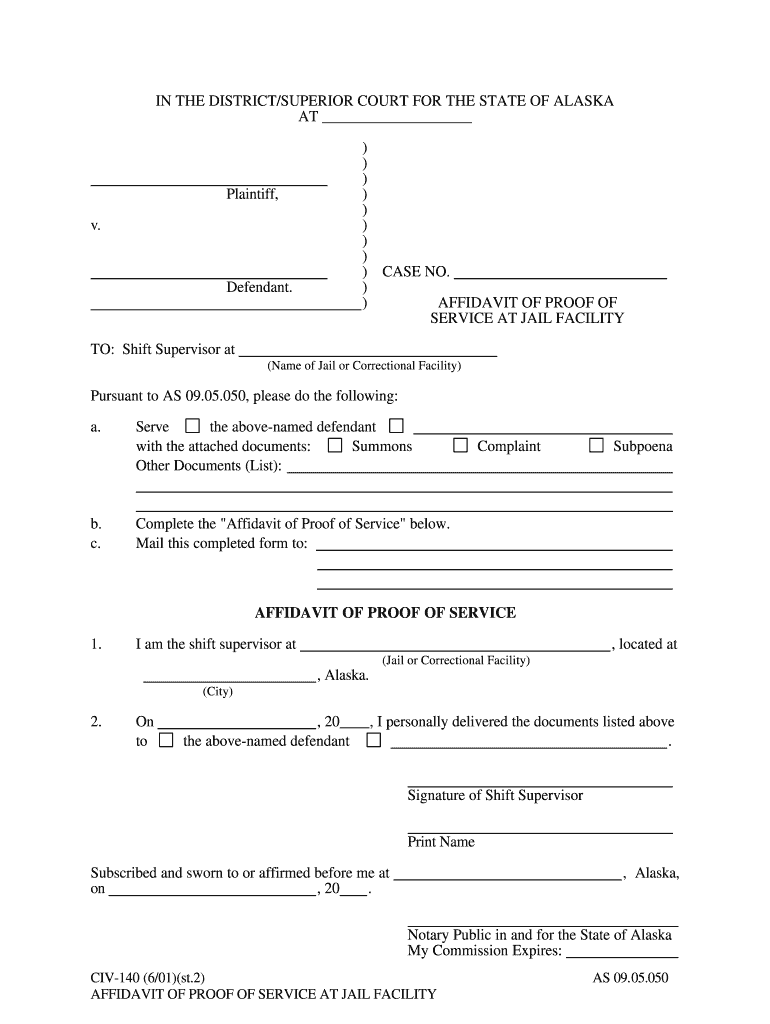 Affidavit Proof Jail Facility  Form