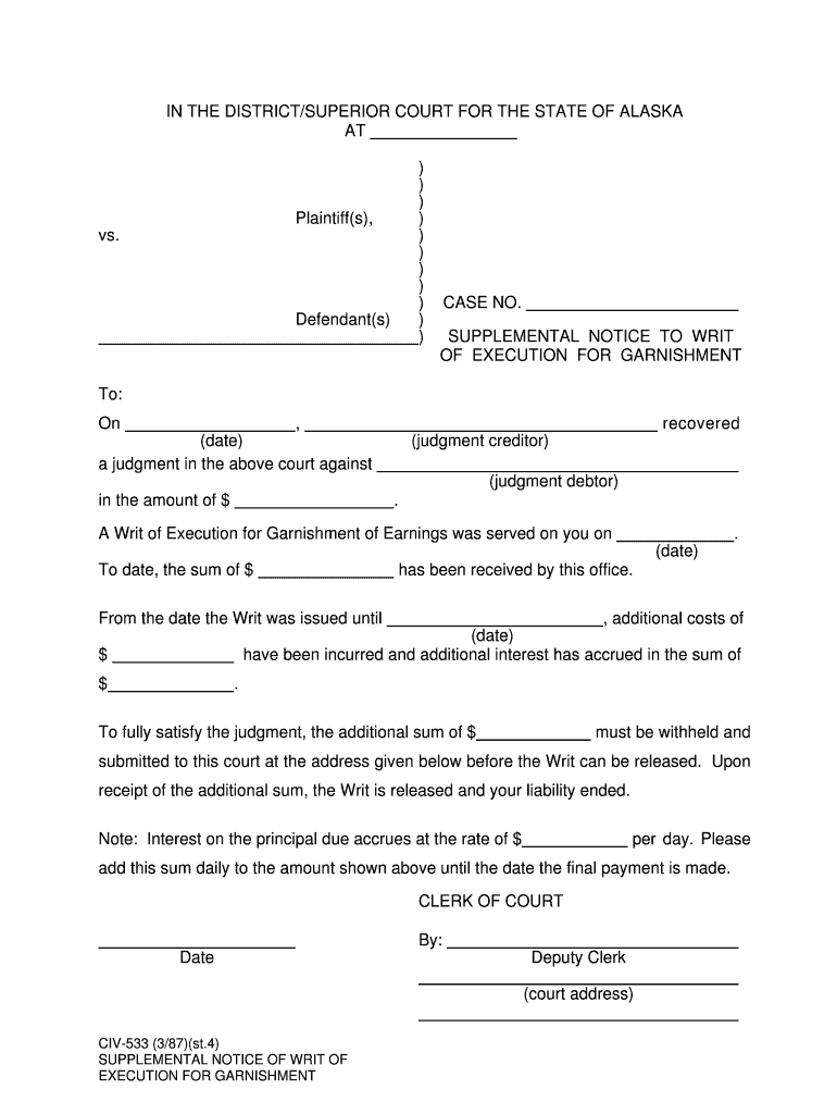 CIV 533 Alaska Court Records State of Alaska  Form