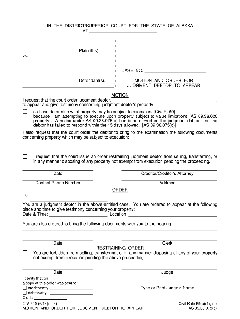 CIV 540 Alaska Court Records State of Alaska  Form