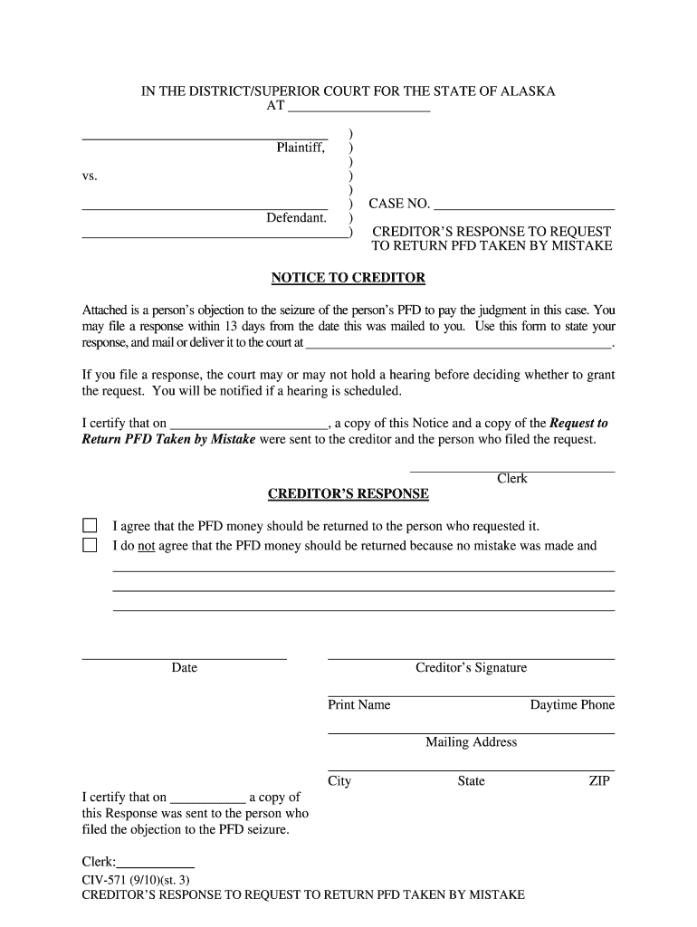 Alaska Creditor Request Pfd  Form