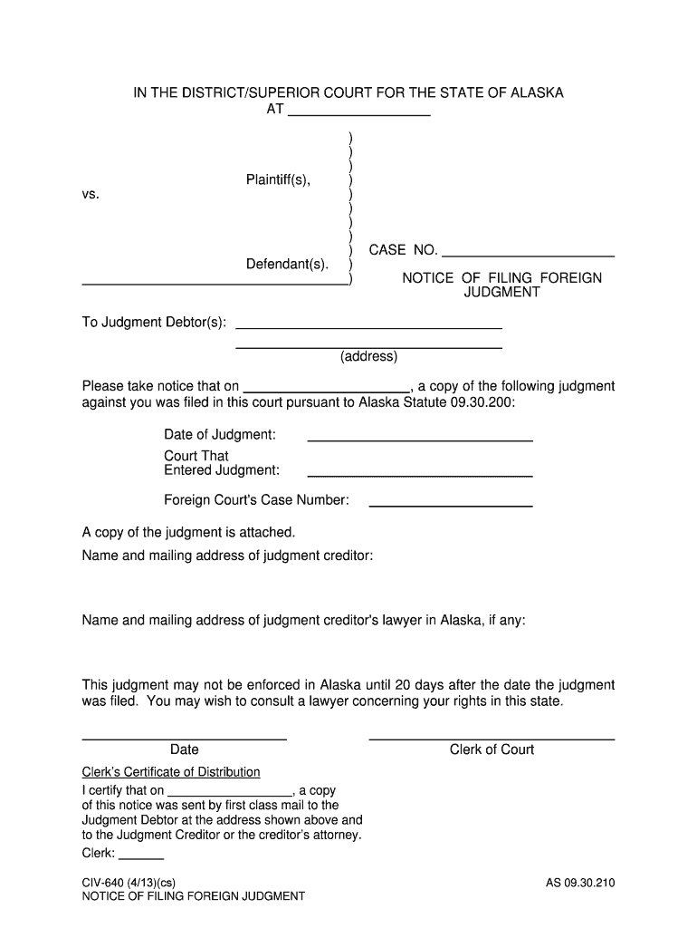 CIV 640 Alaska Court Records State of Alaska  Form