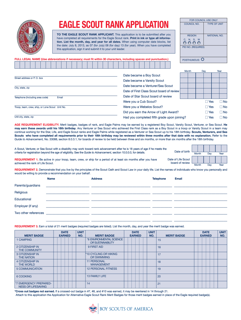  Eagle Scout Application Form 2016