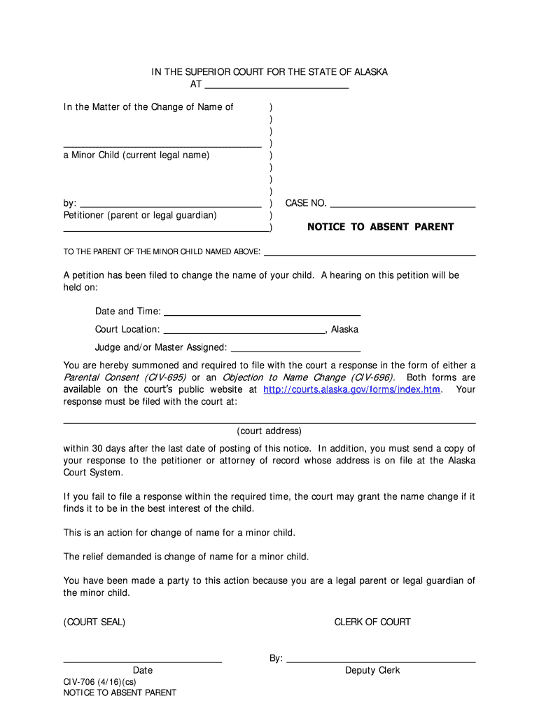 CIV 706 Alaska Court Records State of Alaska  Form