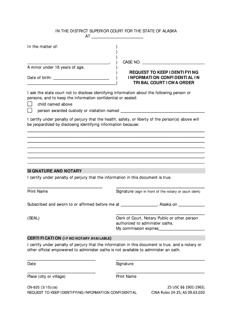 CN 625 Alaska Court Records State of Alaska  Form