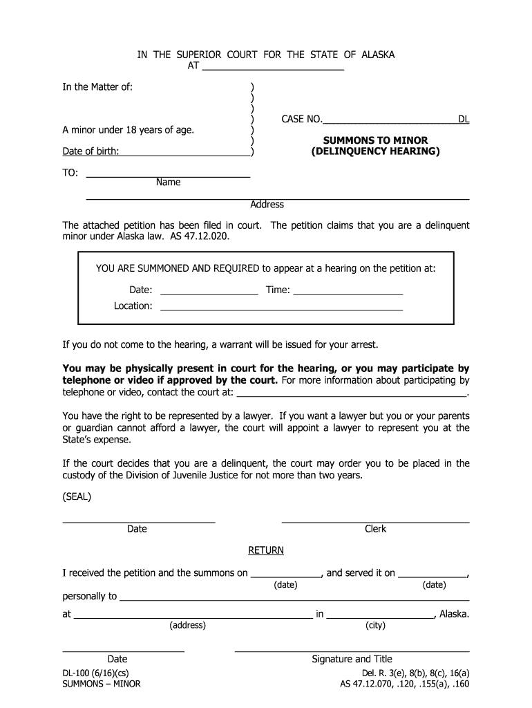 DL 100 Alaska Court Records State of Alaska  Form