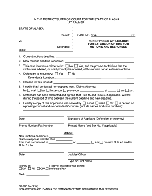 CR 380 PA Non Opposed Application for Extension of Motion Deadlines Andor Responses 9 14  Form