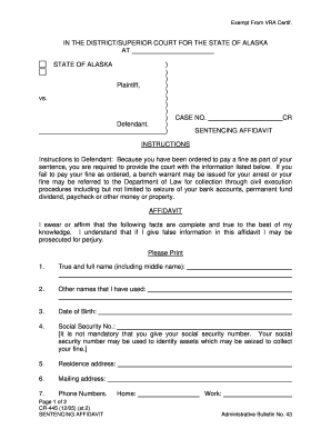 CR 445 Alaska Court Records State of Alaska  Form