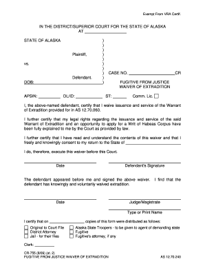 Alaska Waiver Extradition Form