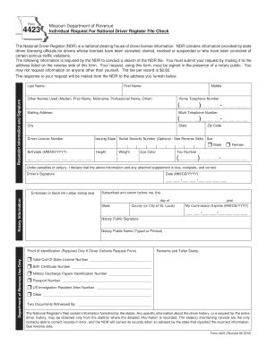 Form 4423  Individual Request for National Driver Register File Check  Dor Mo 2016