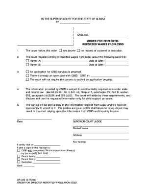 DR 326 Order for Employer Reported Wages from CSSD  Form