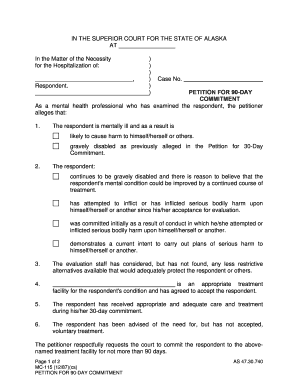 MC 115 Petition for 90 Day Commitment 12 87 Fill in  Form