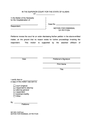 MC 505 Motion for Dismissal of Petition 12 87 DOC  Form