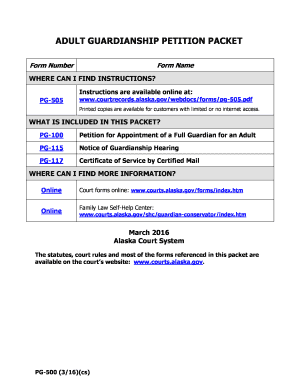 PG 500 Adult Guardianship Petition Packet Coversheet  Form