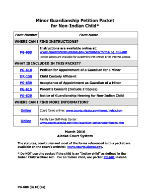 PG 600 Minor Guardianship Petition Packet Non Indian Child Coversheet 2016