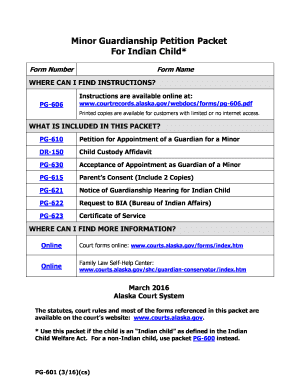 PG 601 Minor Guardianship Petition Packet for Indian Child Coversheet  Form