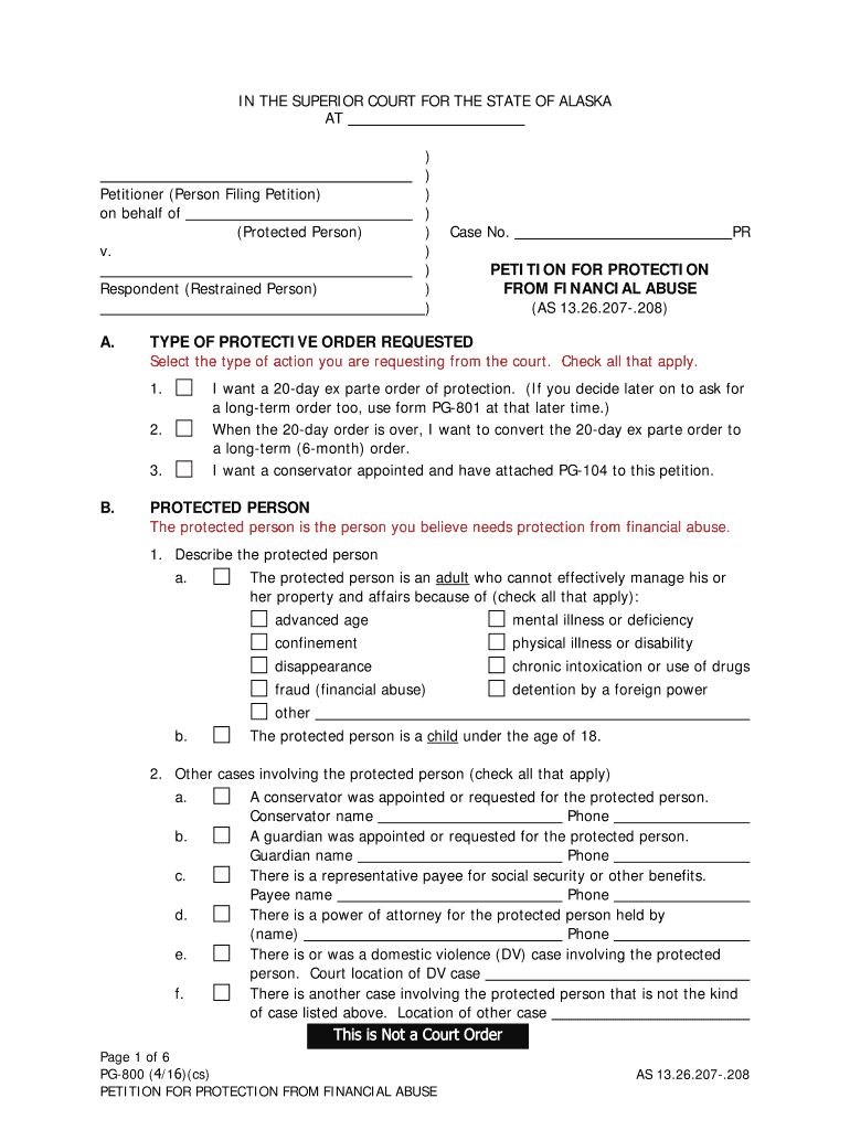 PG 800 Petition for Protection from Financial Abuse 10 15 COMBO PG 827 Law Enforcement Sheet 7 12 Fill in  Form