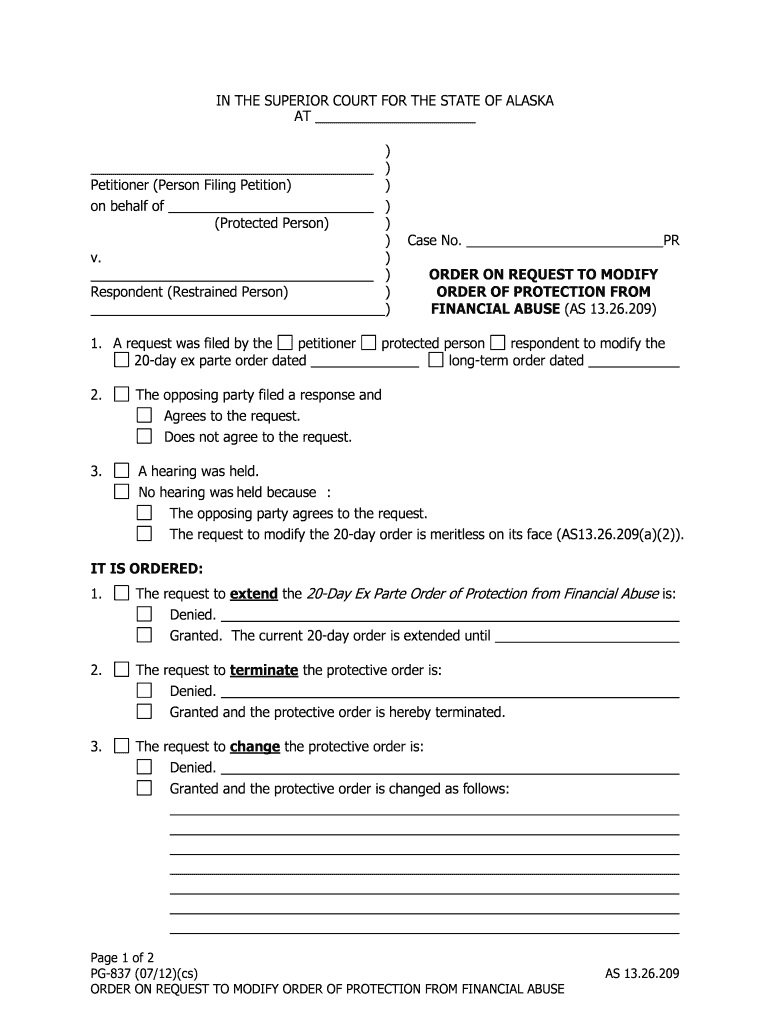 PG 837 Alaska Court Records State of Alaska  Form