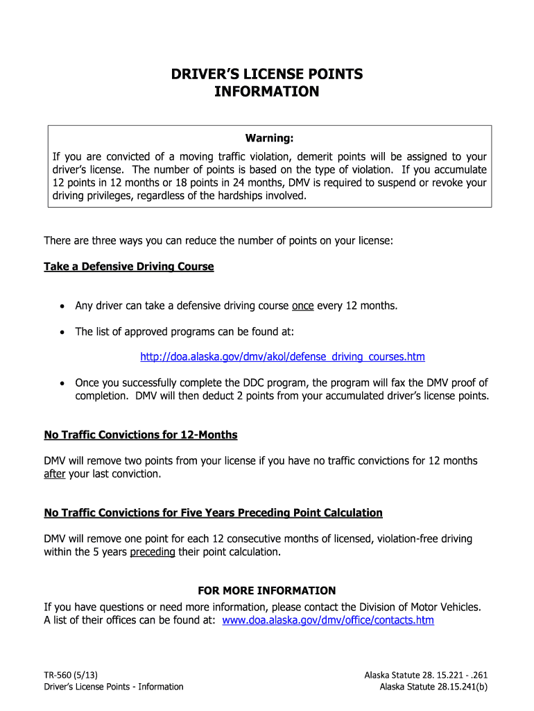 Ak License Points  Form