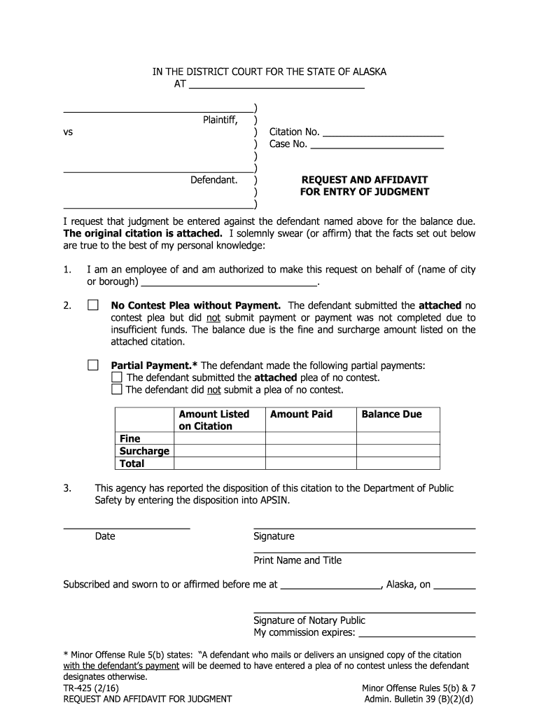 TR 425 Alaska Court Records State of Alaska  Form