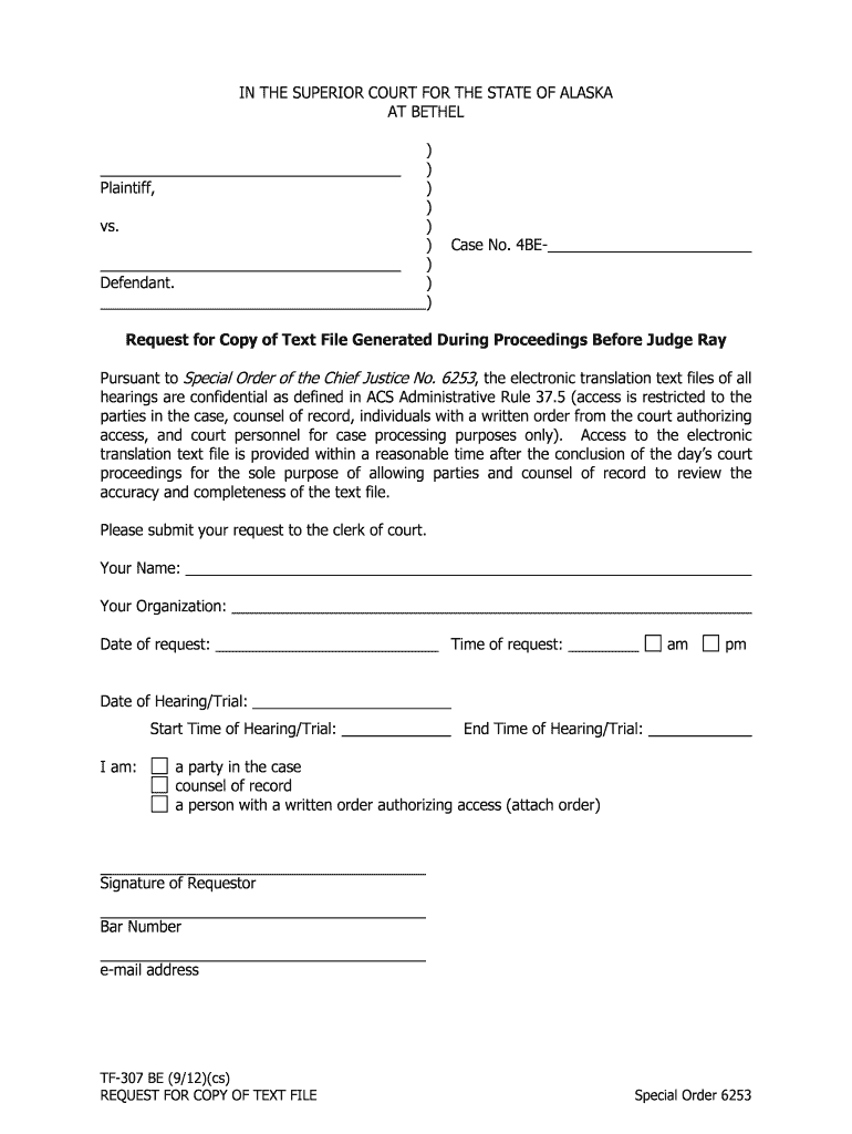 TF 307 BE Alaska Court Records State of Alaska Form