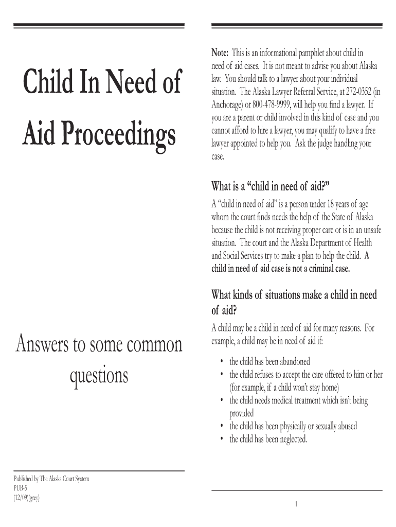 PUB 5 Child in Need of Aid Alaska Court Records State of Alaska  Form