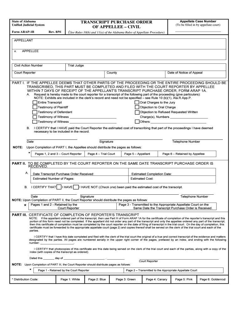 Alabama Transcript Purchase Order  Form