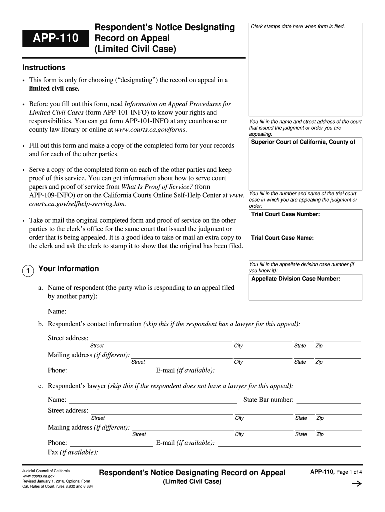  APP 110 Respondent&#39;s Notice Designating    California Courts  Courts Ca 2016