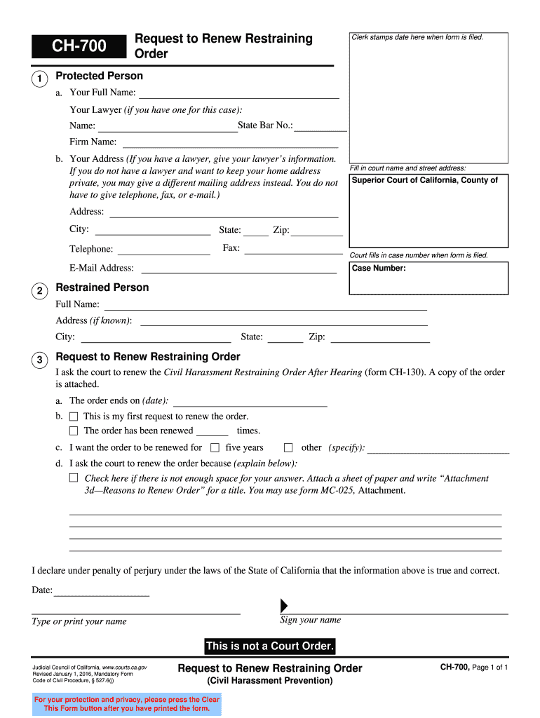  Renew Restraining Order Form 2016-2024