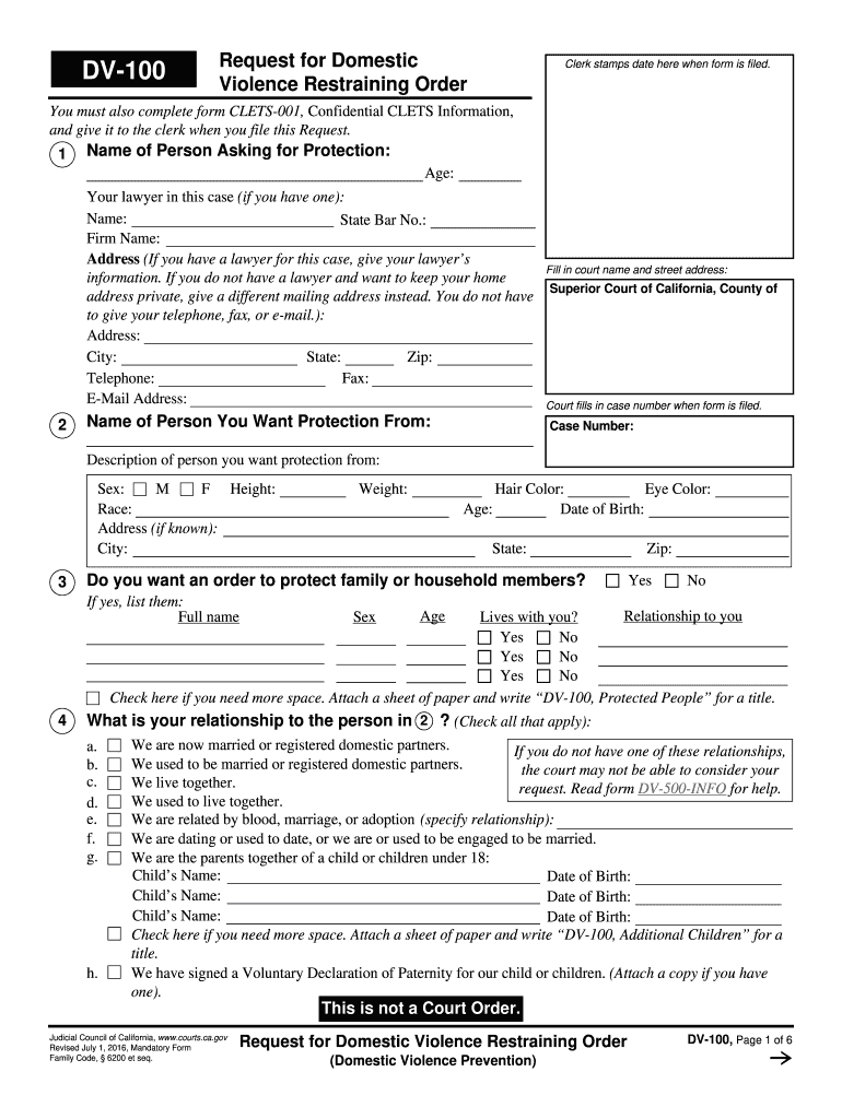  Restraining Order California 2016