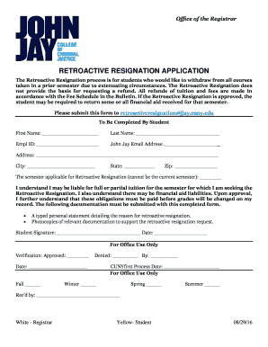  John Jay Retroactive Resignation 2016-2024