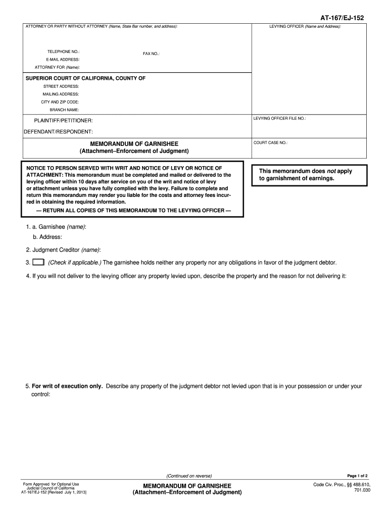  Ej 152 Memorandum Garnishee 2013-2024