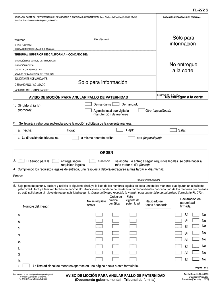  S Lo Para Informaci N No Entregue a La Corte California Courts Courts Ca 2006