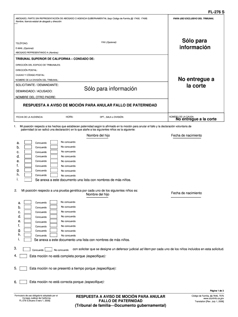  S Lo Para Informaci N No Entregue a La Corte California Courts Courts Ca 2006