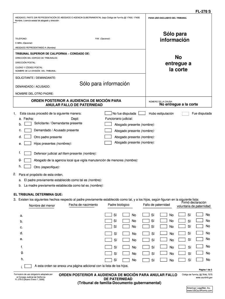  S Lo Para Informaci N No Entregue a La Corte California Courts Courts Ca 2006