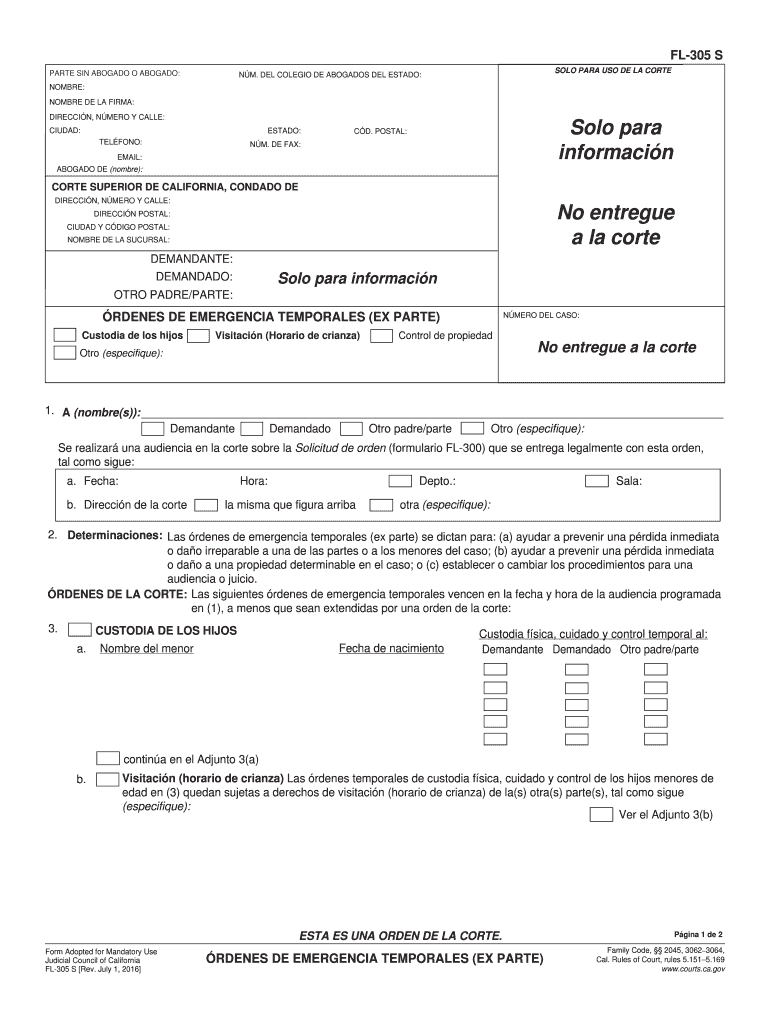 Ex Parte California  Form