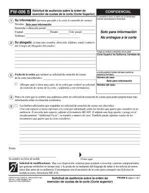 FW 006 Request for Hearing About Court Fee California Courts Courts Ca  Form