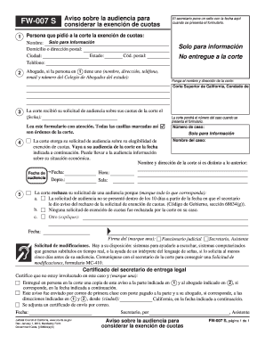 FW 007 Notice on Hearing About Court Fees California Courts Courts Ca  Form