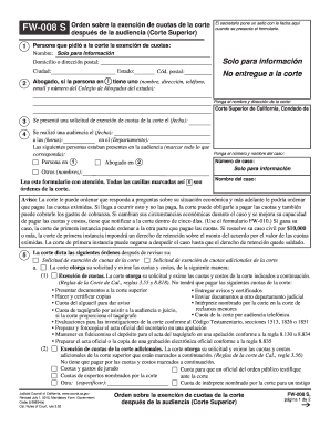 FW 008 Order on Court Fee Waiver After Hearing California Courts Courts Ca  Form