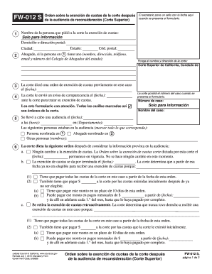  FW 012 Order on Court Fee Waiver After California Courts Courts Ca 2015