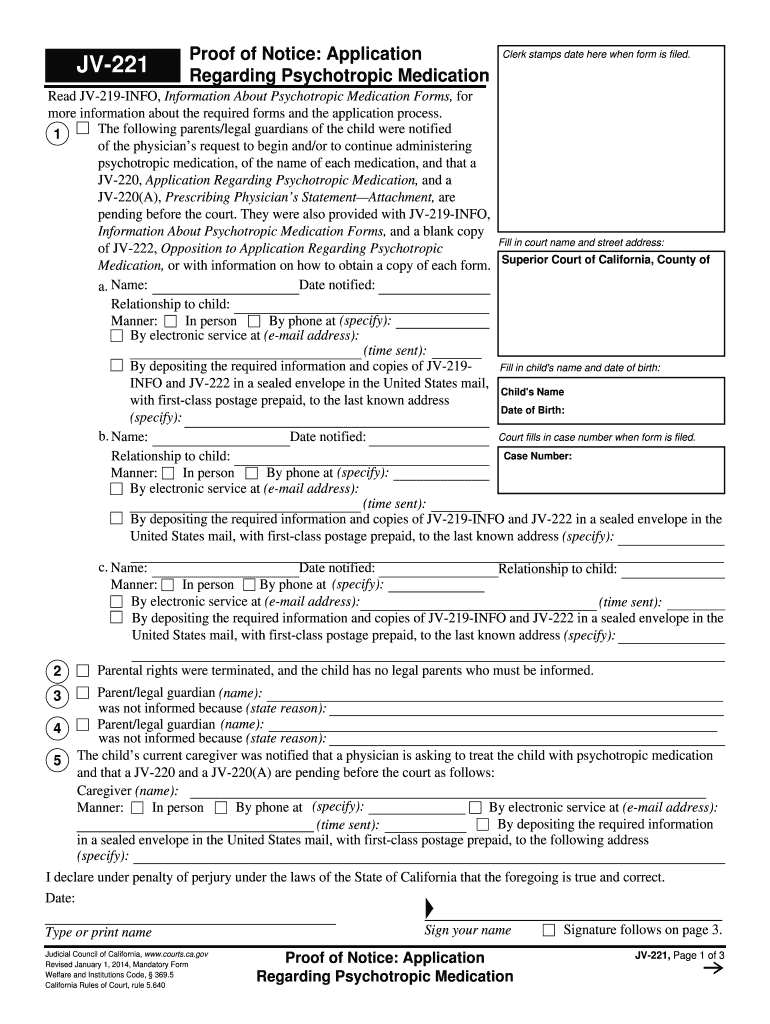  JV 221 Proof of Notice of Application California Courts Courts Ca 2019