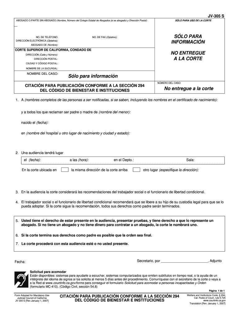 California Jv305  Form